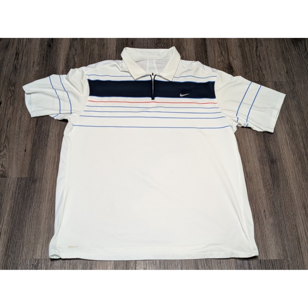 Nike RF Tennis Polo 2007 White‎ with Navy/Teal/Red Stripes Size XXL READ